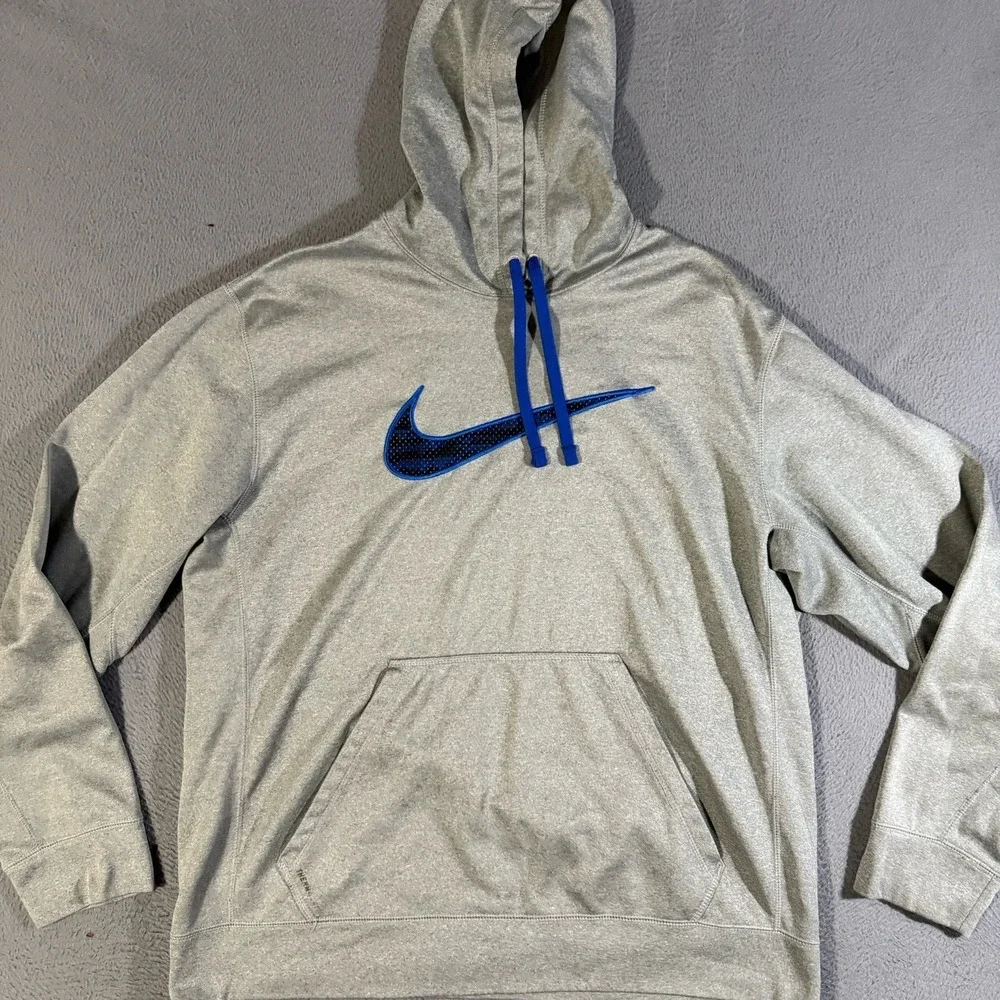 Nike Dri- Fit Hoodie Mens Large Gray Dri-FIT Pullover Swoosh Kangaroo Pocket XL
